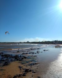 Scenic view of sea against blue sky