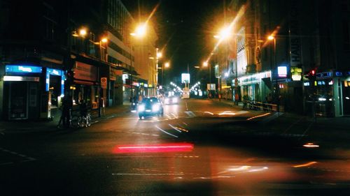 Light trails on road at night