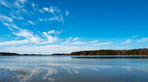 Scenic view of lake against blue sky