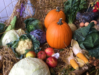 High angle view of vegetables for sale at market