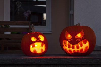 Close-up of illuminated pumpkin