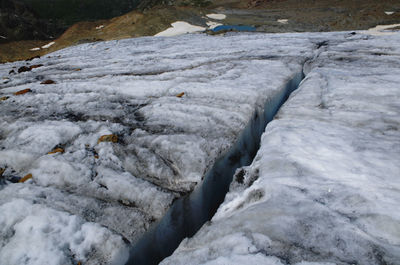 High angle view of frozen river