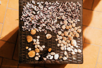 High angle view of pills on table