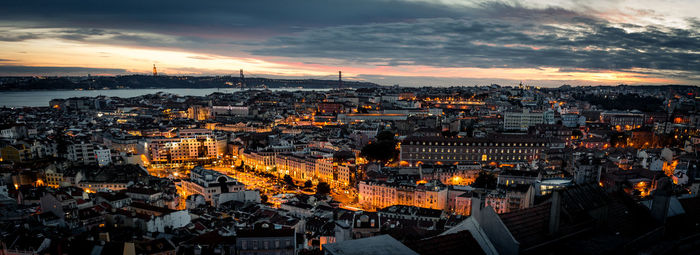 Aerial view of city at night