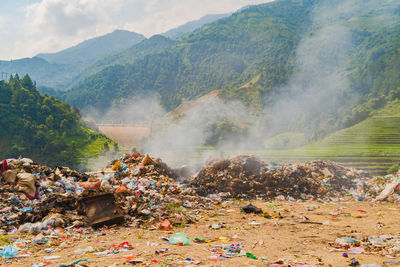 High angle view of garbage on mountain