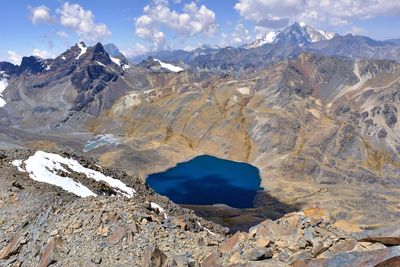 Scenic view of snowcapped mountains against sky - pico austria hiking trail cordillera real, bolivia