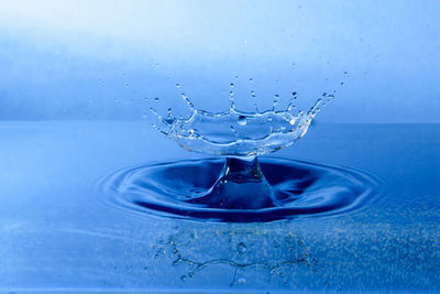 Close-up of water drop splashing in water