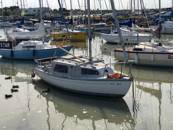 Boats moored in harbor