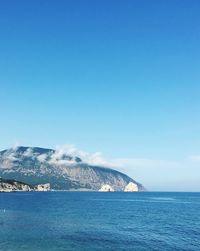 Scenic view of sea against clear blue sky