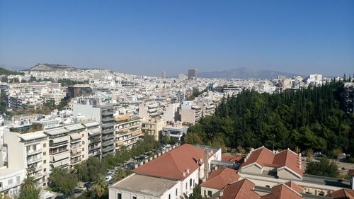 Cityscape against clear sky