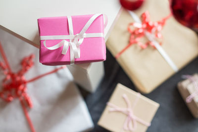 Close-up of christmas presents in box