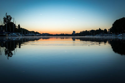 Scenic view of lake against sky at sunset