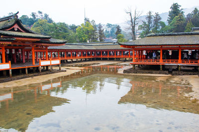 Reflection of building and trees in lake