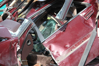 Close-up of damaged car