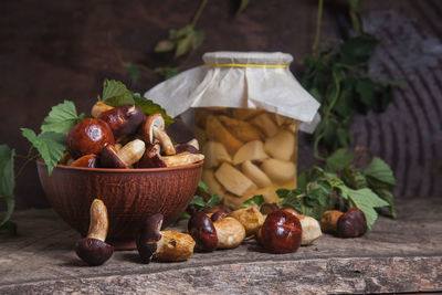 Close-up of food in basket on table