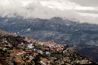 Aerial view of town against sky