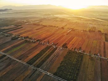 High angle view of agricultural field against sky