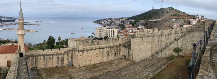 View of old fort against sky in cesme turkey 