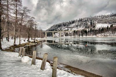 Scenic view of frozen lake against sky