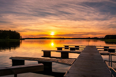 Scenic view of lake against sky during sunset