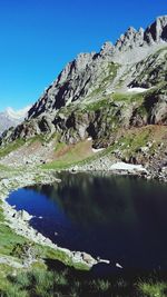 Scenic view of lake with mountains in background