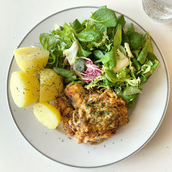 High angle view of food served in plate