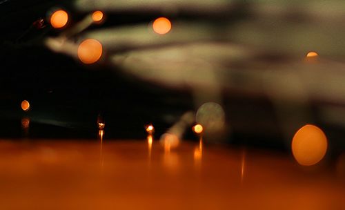 Defocused image of illuminated lights at night