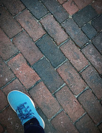 Low section of man standing on cobblestone street