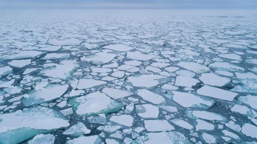 High angle view of ice floating on water