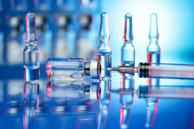Close-up of wine bottles