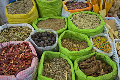 High angle view of vegetables for sale at market stall