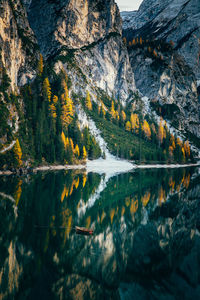 Scenic view of lake by trees during autumn