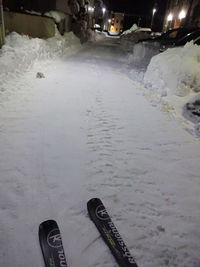 High angle view of illuminated street during winter