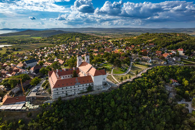 High angle view of townscape against sky