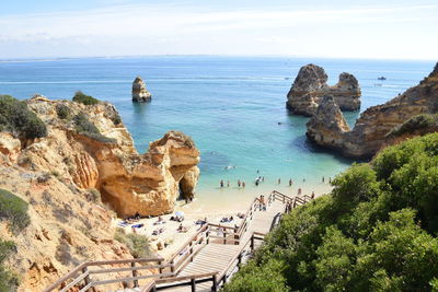 High angle view of rocks on beach