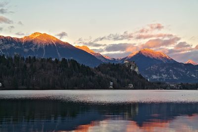 Scenic view of lake against sky during sunset