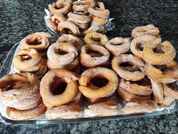 High angle view of dessert on table