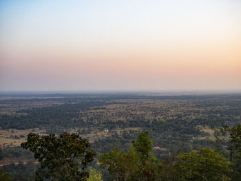 High angle view of city against sky during sunset