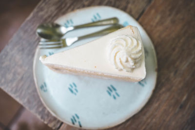 High angle view of dessert in plate on table