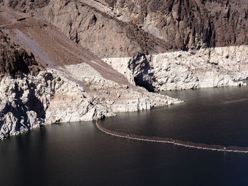 Scenic view of sea by mountain