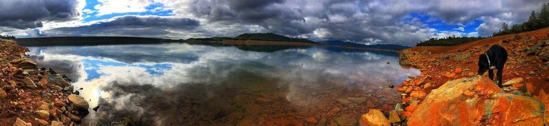 Panoramic view of lake against cloudy sky