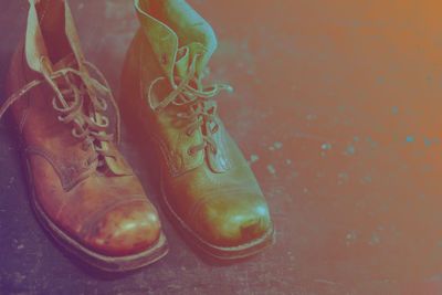 High angle view of shoes on floor