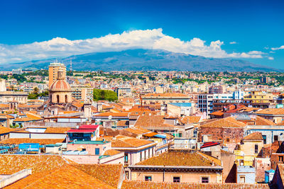 High angle view of townscape against sky