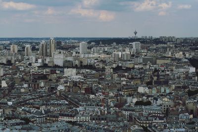 High angle shot of townscape against sky