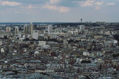 High angle shot of townscape against sky