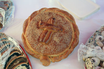 High angle view of dessert on table