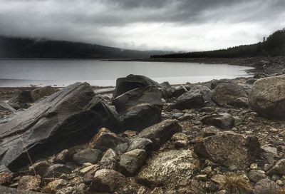 Scenic view of lake against sky