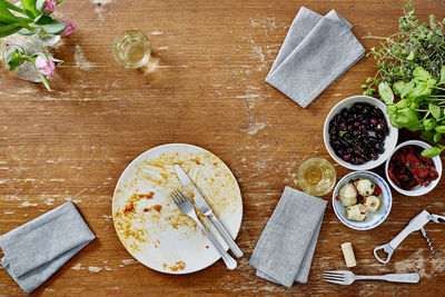 High angle view of various fruits on table