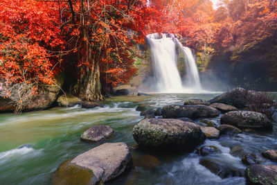 Beautiful waterfall with sunlight in jungle, haew suwat waterfall at khao yai nakhonratchasima