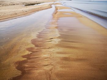 High angle view of wet footpath at beach